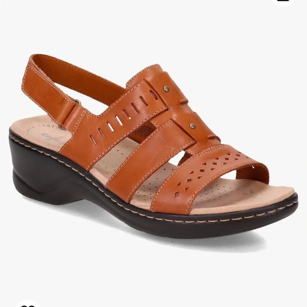 Clarks Lexi Qwin Brown Leather Slingback Sandals Shoes Size 8 Wide - Picture 2 of 15